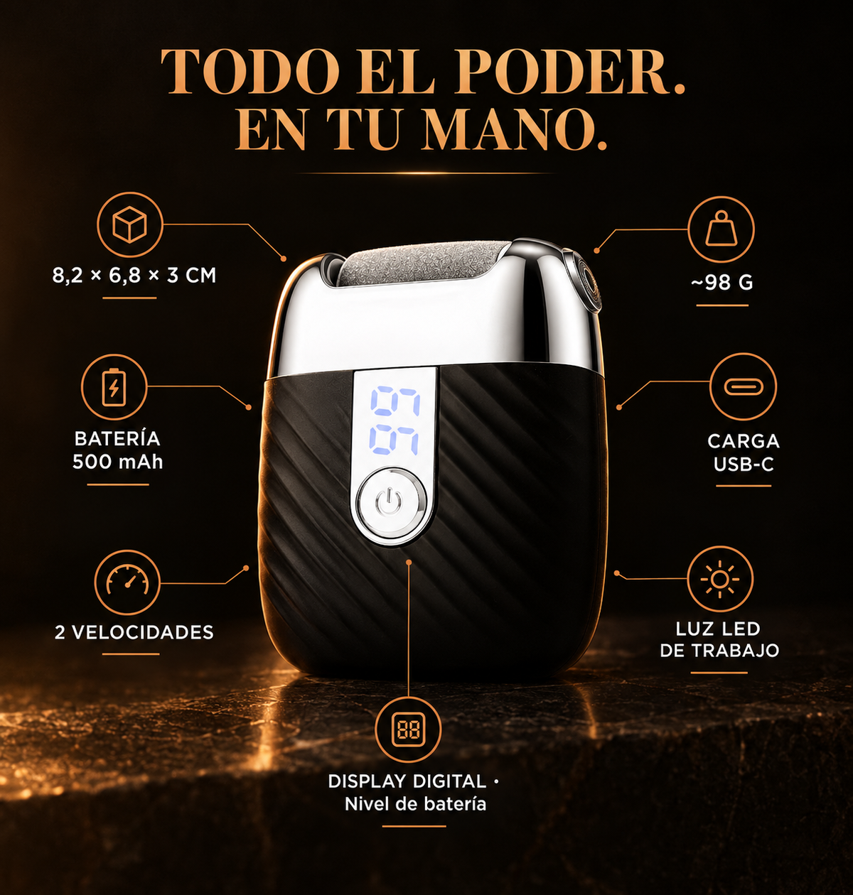 PORTE™ lima eléctrica para pies, especificaciones técnicas