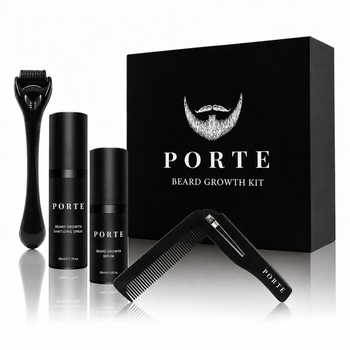 PORTE™ Kit Profesional para el Crecimiento de Barba - Sistema 4 en 1
