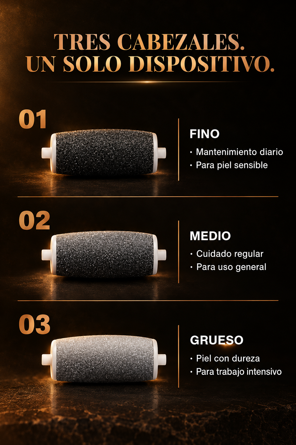 PORTE™ lima eléctrica para pies, los tres cabezales